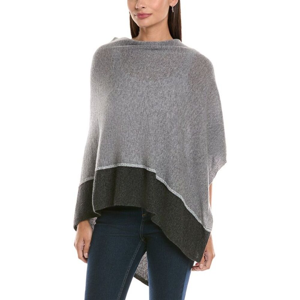 Forte Cashmere Lurex Stripe Cashmere Poncho, Grey